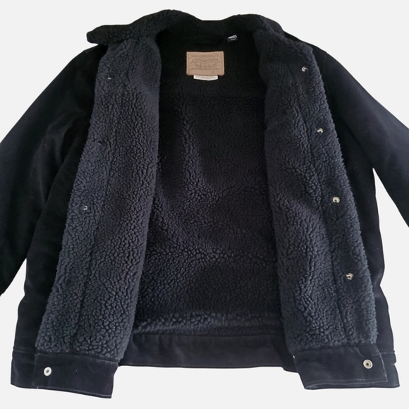 LEVI'S Premium Denim Black Corduroy Sherpa Lined Button Front Trucker‎ Jacket XL - Picture 4 of 9